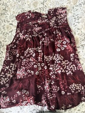 Loft Floral Burgundy Sleeveless Top